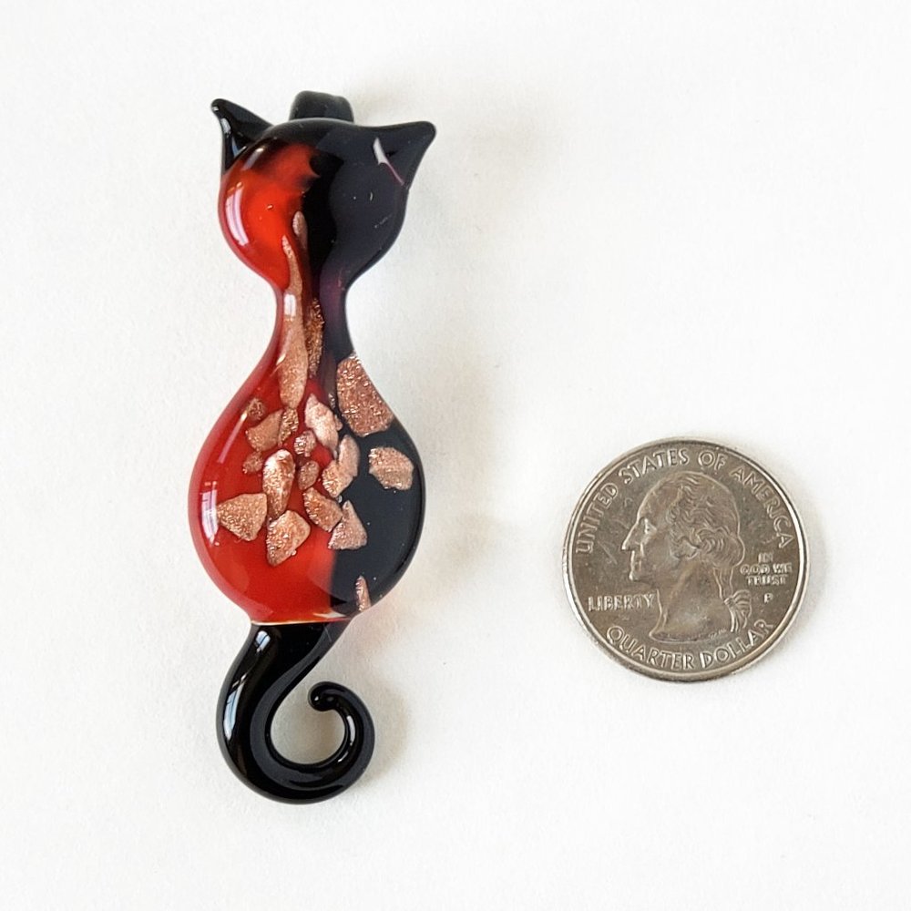Cat Necklace Murano Glass Pendant Handmade New - Picture 3 of 3